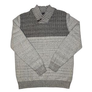 Method grayscale waffle knit pull over sweater w shawl collar, toggle button.XXL